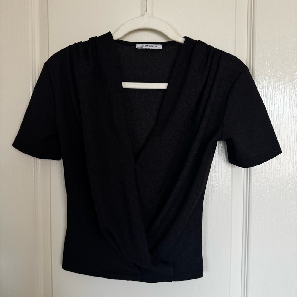 Zara Black Wrap-Style Blouse